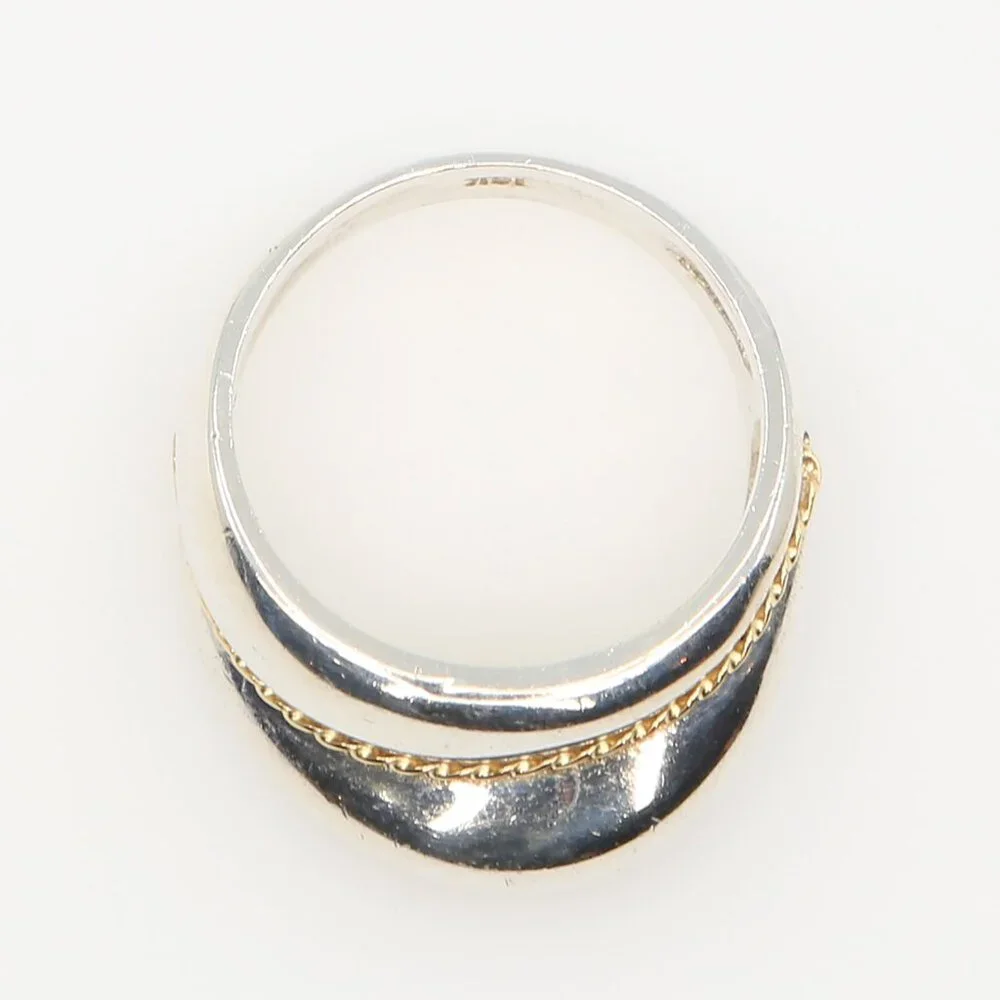 Vintage Chunky Sterling Silver With 18K Gold Twisted Rope Ring Size‎ 6.75 1980s